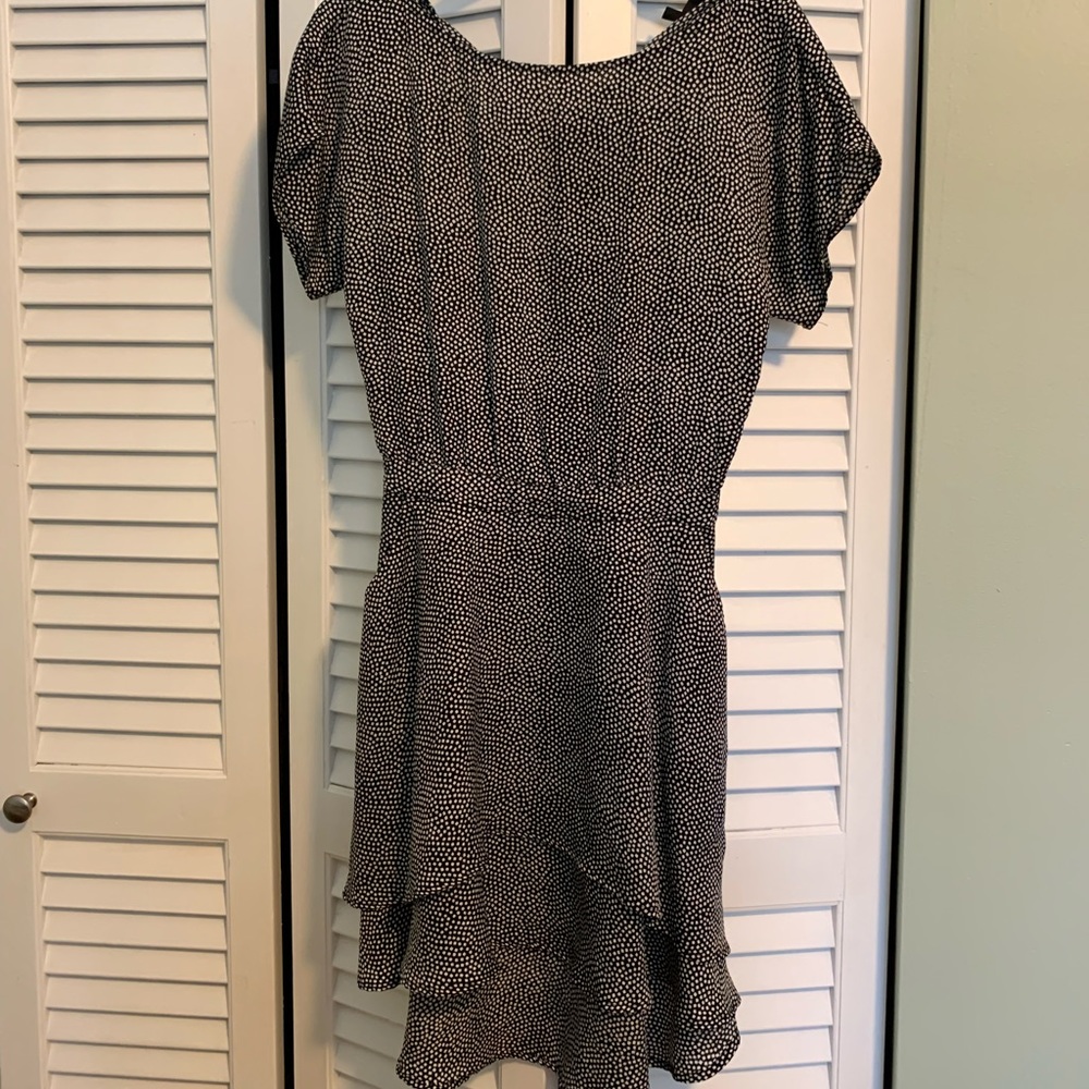 Kelly Wearstler black white polka dot silk dress. High low hem. Pockets. EUC.
